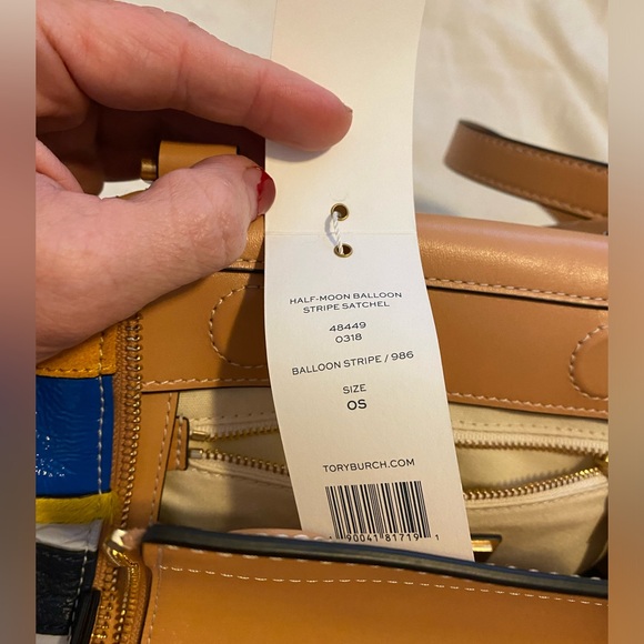 Tory Burch Half Moon Balloon Striped Satchel - Picture 12 of 14